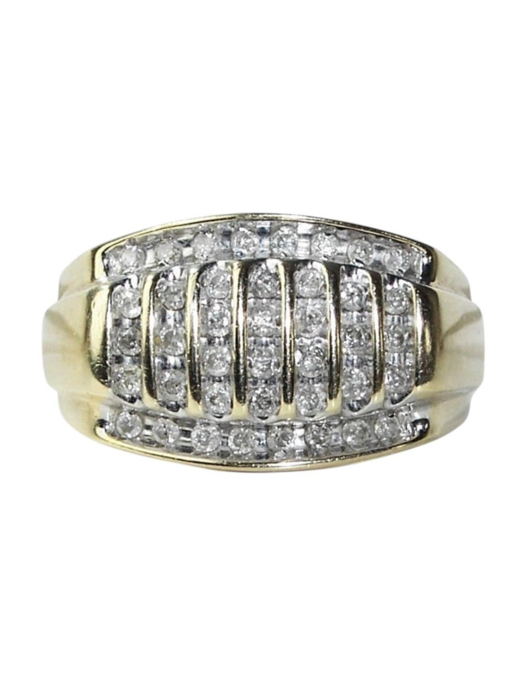 10K Yellow Gold Men's Diamond Ring Channel Set Wide Graduated Band Size 11